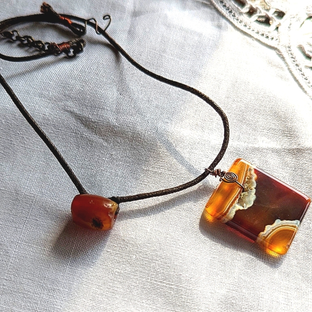 Unique Vintage Handmade Agate & Carnelian Necklace
